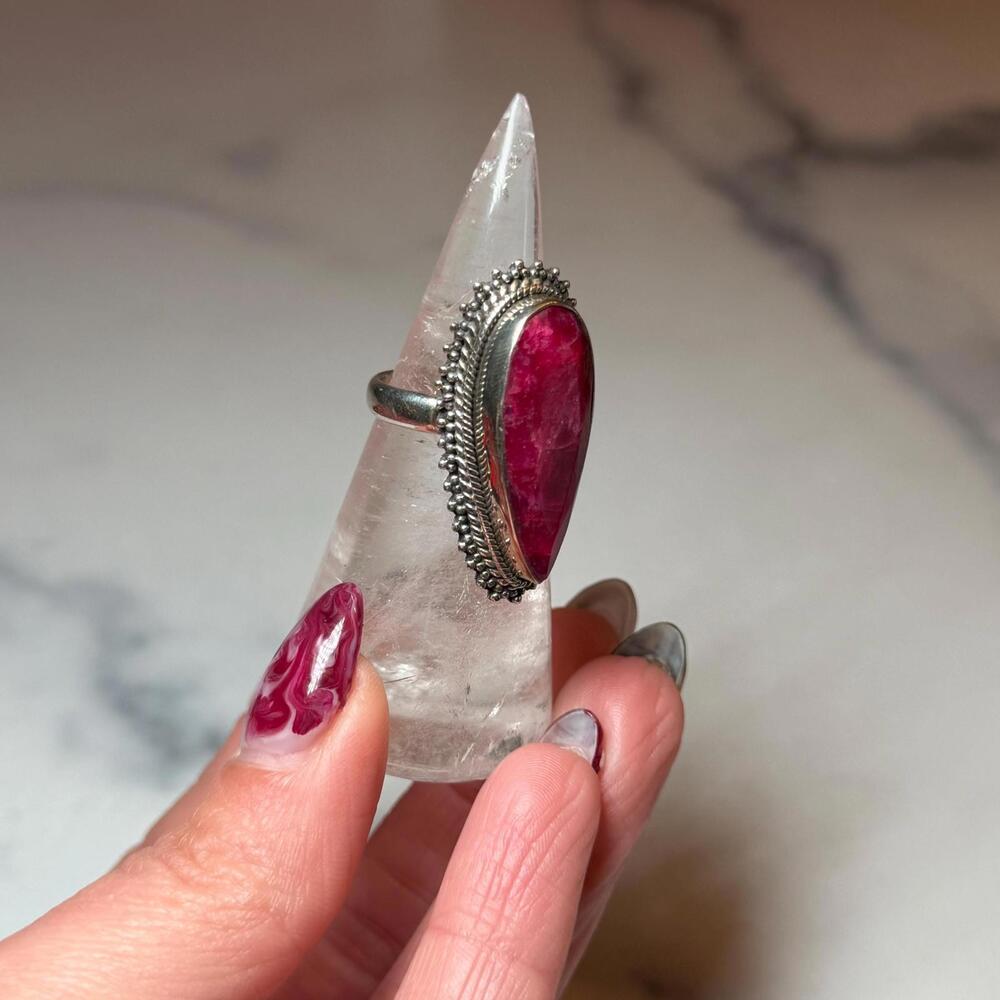 Large Faceted Ruby Teardrop Statement Ring: 925 S… - image 7